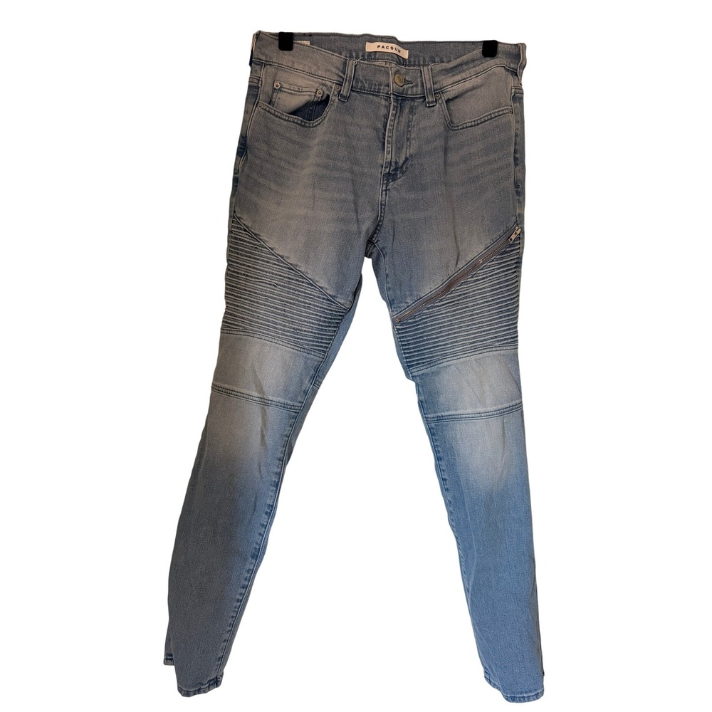 Pacsun Stacked‎ Skinny Biker Jeans Mens Light Wash Moto Denim 31x32